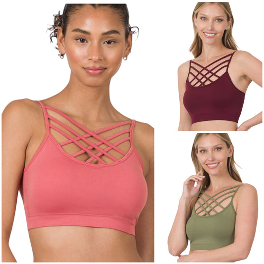 Zenana Triple Criss Cross Front Bralette Bra