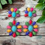 Western Iconic Multi Color Stone Concho Earrings