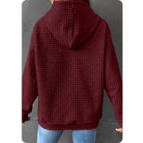 Cozy Cute Deep Burgundy Quilted Hoodie-Kangaroo Pocket Hooded Sweater Top
