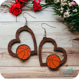 Adorable Wood Heart Sports Theme Dangle Earrings