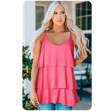 Closeout-Ashlyn’s Classy and Sassy Layered Ruffle Pink Camisole Top-Tank Top