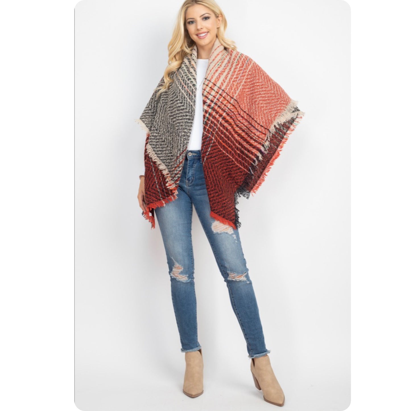 Ashlyn’s Casually Classy Burgundy Cream Blanket Scarf-Wrap