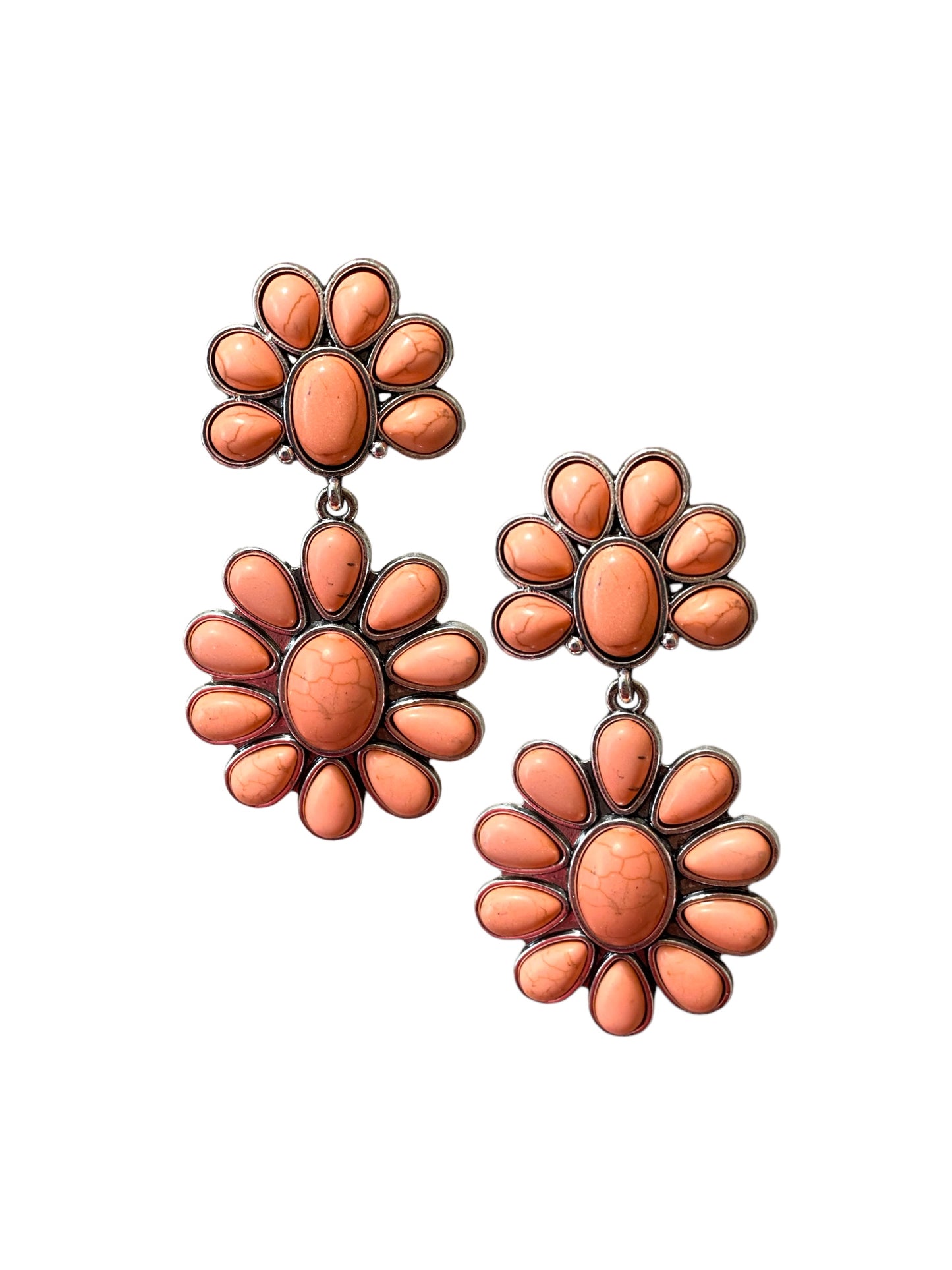 Western Iconic Peach Stone Concho Earrings