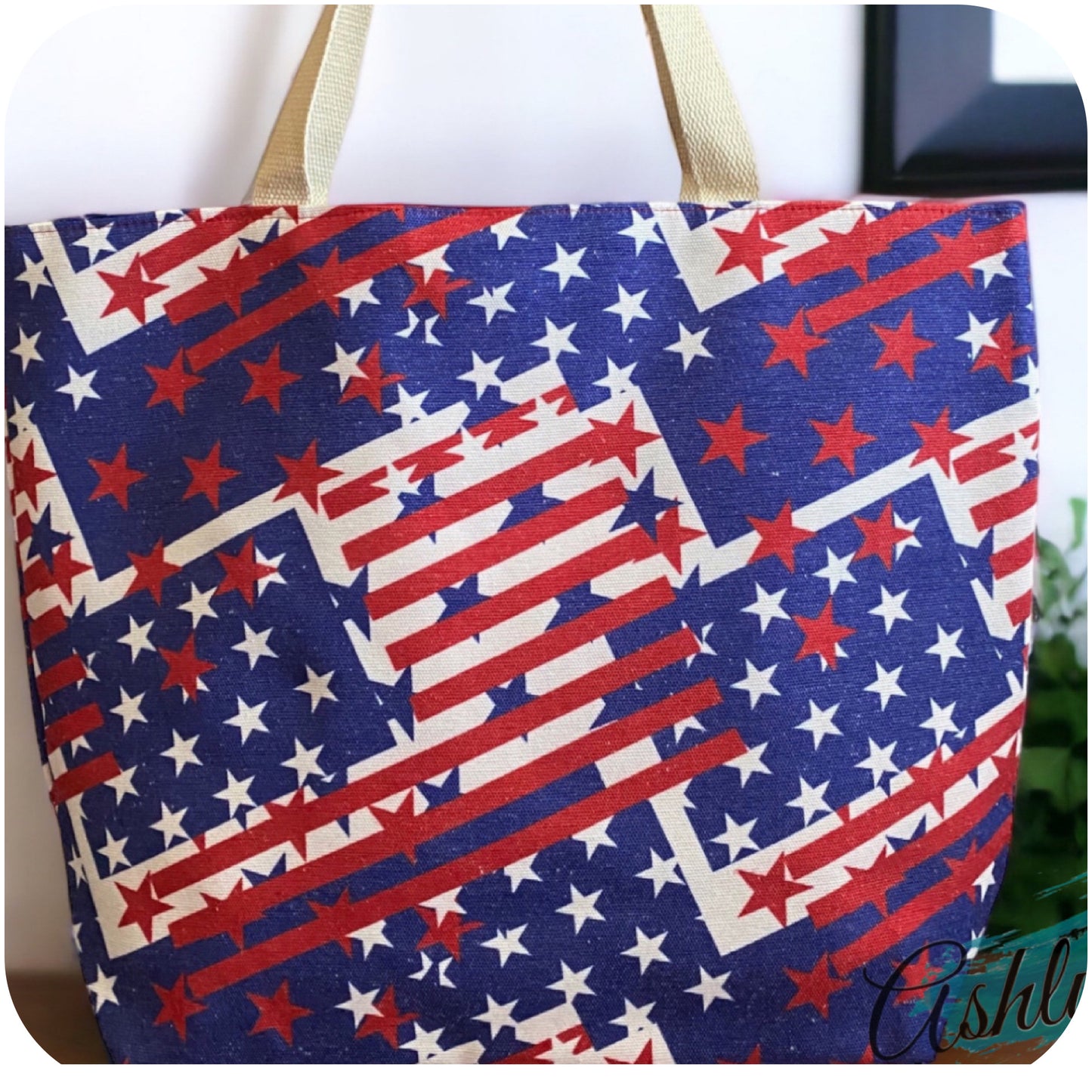 Ashlyn’s Beach Day to Any Day XL American Flag Tote Bag-Purse