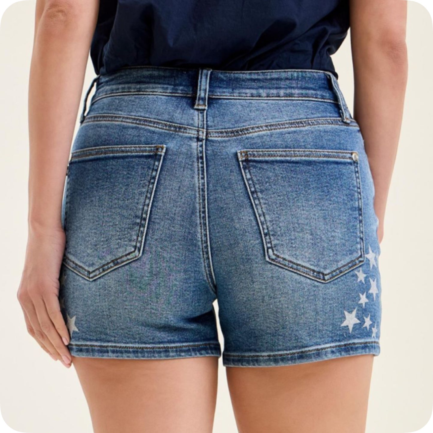 JUDY BLUE American Pride HW Silver Star Splatter Blue Denim Shorts