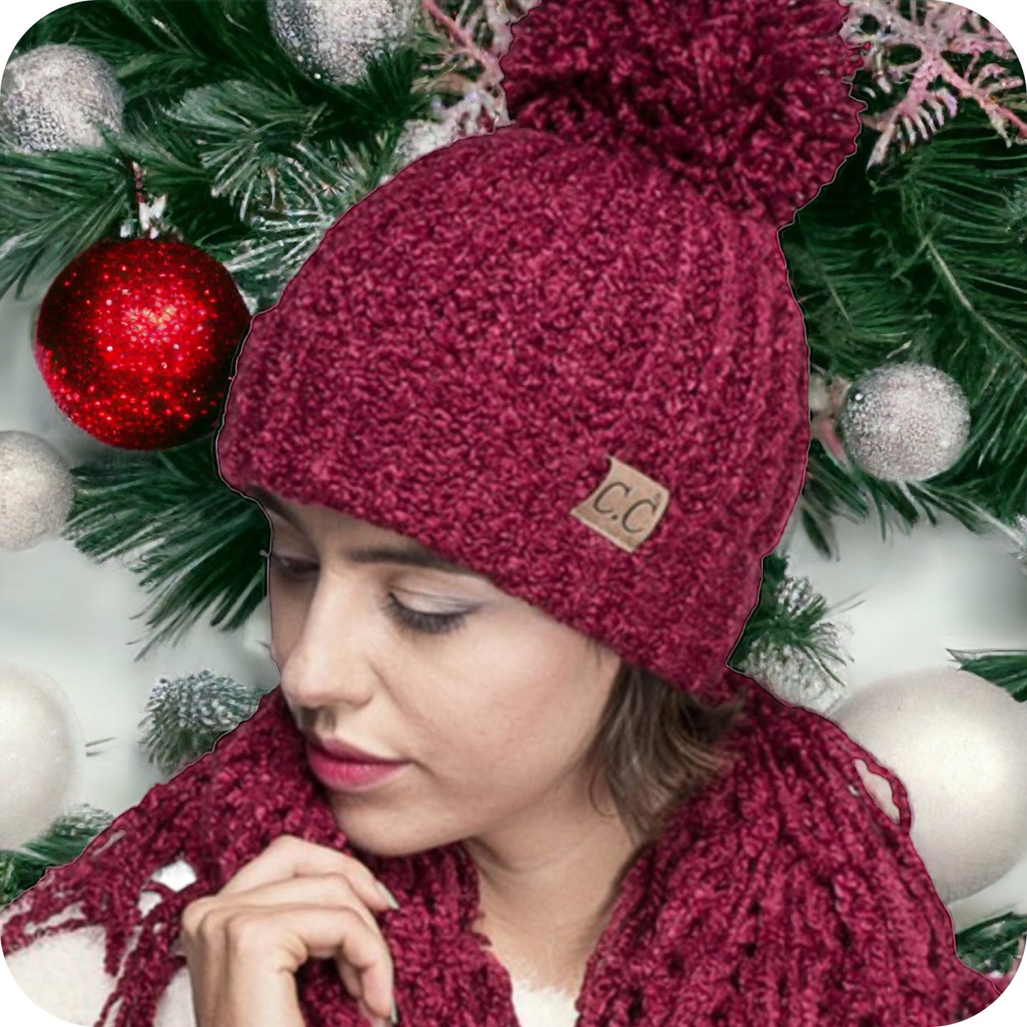 Adorable Adult Chenille Puff Pom CC Beanie-Winter Hat