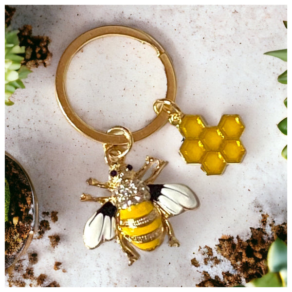 Ashlyn’s Adorable Bumble Bee Honeycomb Charm Keychain-Purse Charm