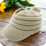 CC Beanie Tail Messy Bun Winter Hat-Visor Knit Hat-Warm Knit Ball Cap