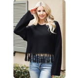 Classy and Sassy Black Fringe Sweater-Crop Sweater