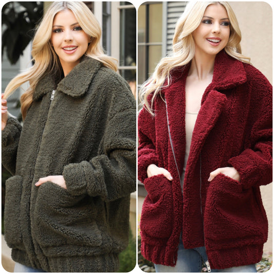 Ashlyns Cuddly Thick Cozy Olive or Burgundy Jacket-Winter Coat