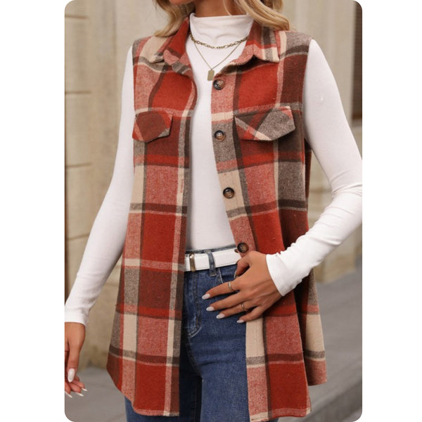 Stepping’ into Style Plaid Flannel Vests-Tops