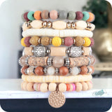 Versatile Bead and Stone Stackable Bracelet Set-Cream