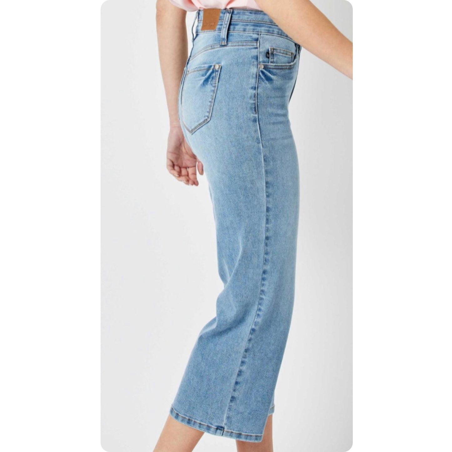 JUDY BLUE PLUS SIZE HIGH WAIST DOUBLE WAISTBAND CROP WIDE LEG