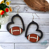 Adorable Wood Heart Sports Theme Dangle Earrings