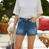JUDY BLUE American Pride HW Silver Star Splatter Blue Denim Shorts