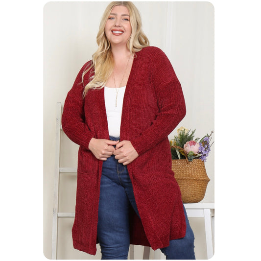 Always More to Love Burgundy Chenille Cardigan-Plus Size Sweater