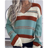Ashlyn’s V Neck Brown Blue ColorBlock Sweater-Oversized Sweater