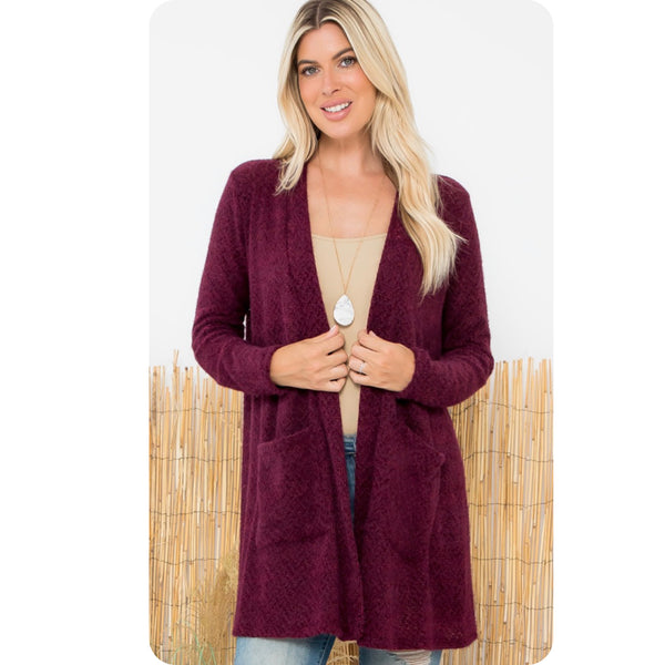 Ashlyn’s Casually Classy Chenille Burgundy Cardigan-Open Front Sweater