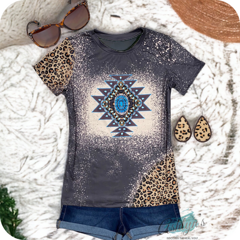 Ashlyn’s Country Gal Turquoise Concho Leopard Print Top-Tunic Top