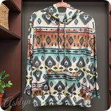 Fall Approved Rust/Hunter Green Aztec Print French Terry Kangaroo Pocket Hoodie-Hooded Sweater Top