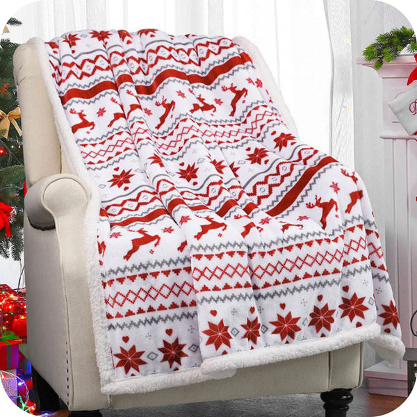 Warm for the Holidays Reversible White Red Sherpa Blanket-Christmas Throw