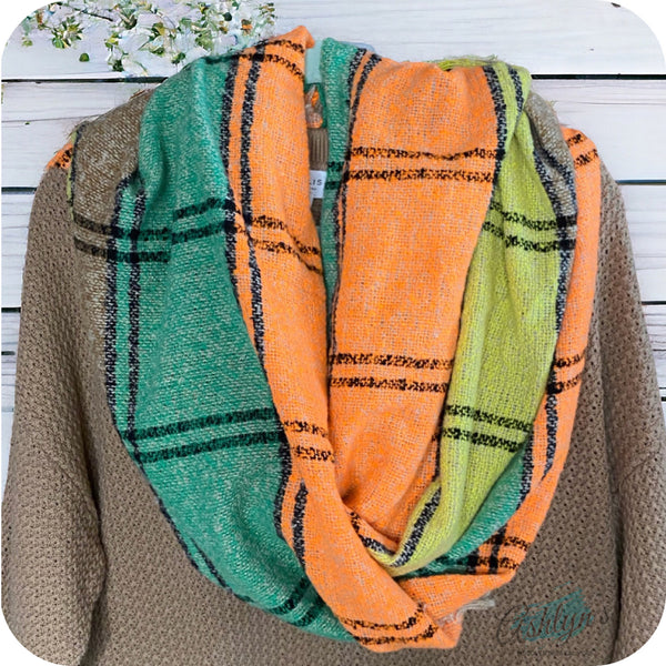 Ashlyn’s Casually Classy Vibrant Orange Green Blanket Scarf-Wrap