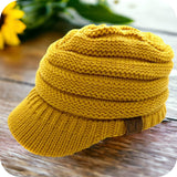 CC Beanie Tail Messy Bun Winter Hat-Visor Knit Hat-Warm Knit Ball Cap