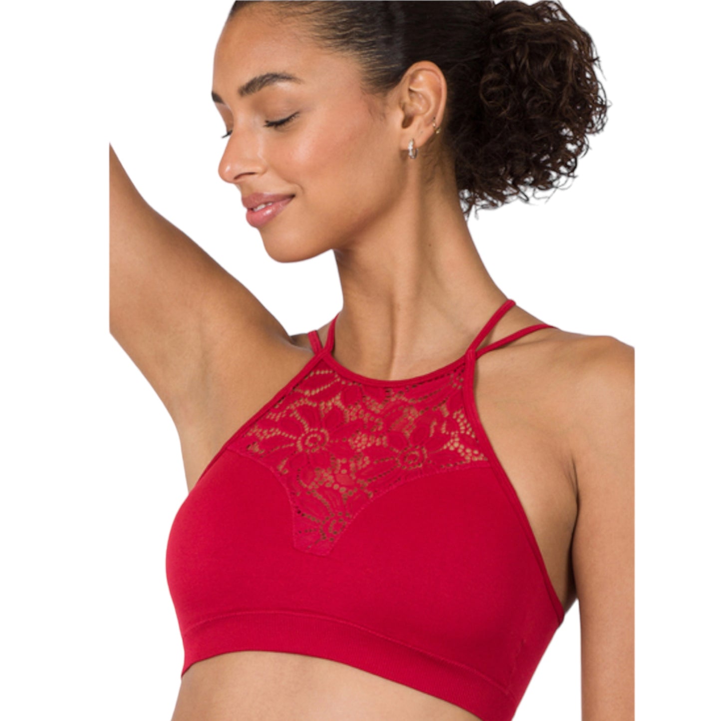 Zenana High Neck Lace Cutout Bra-Bralettes