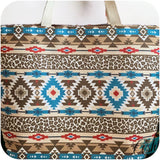 Ashlyn’s Beach Day to Any Day Beige Teal Geo Aztec and Leopard Tote Bag-Tribal-Purse