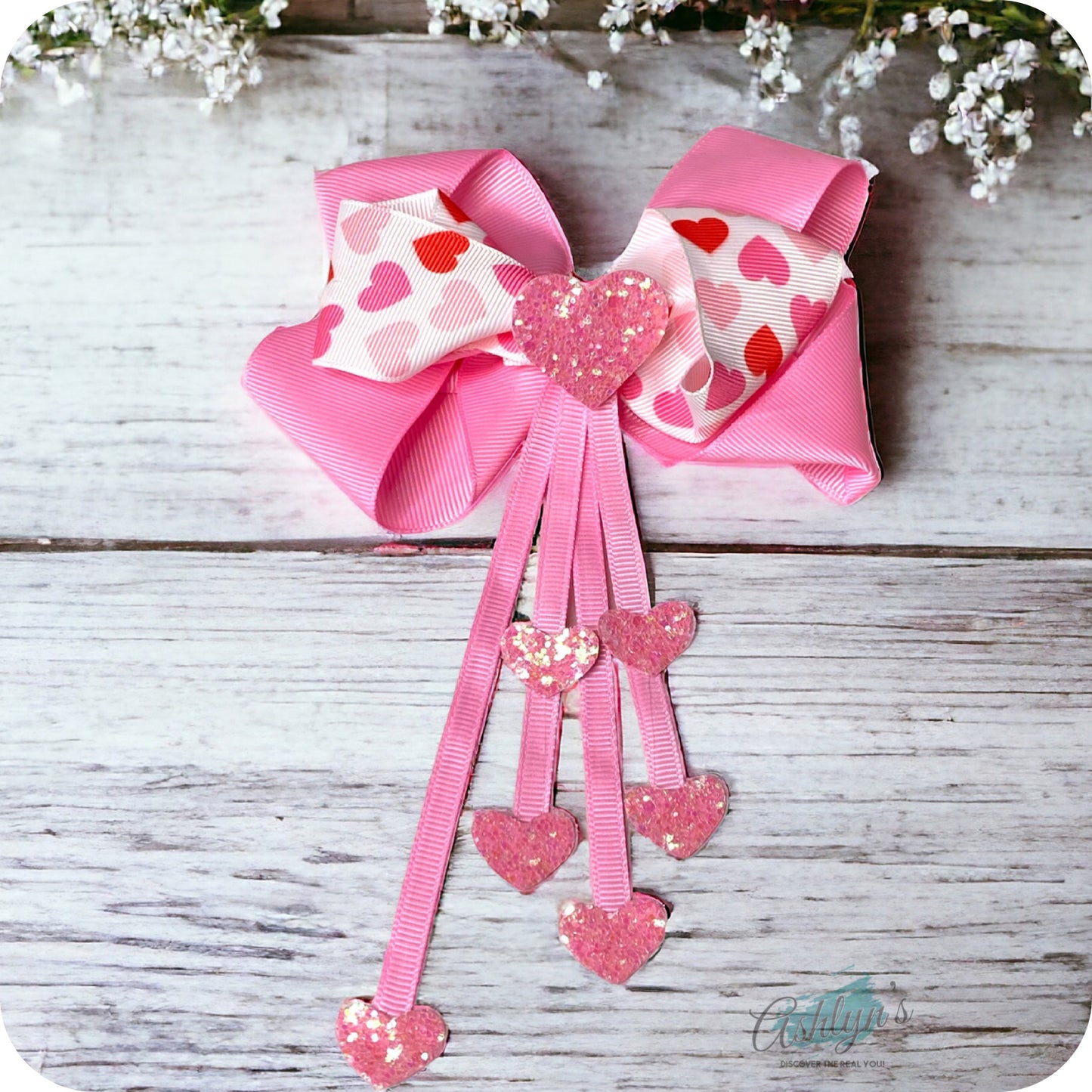 Adorable Zoey Glitter Heart Detail Hair Bows-Clips