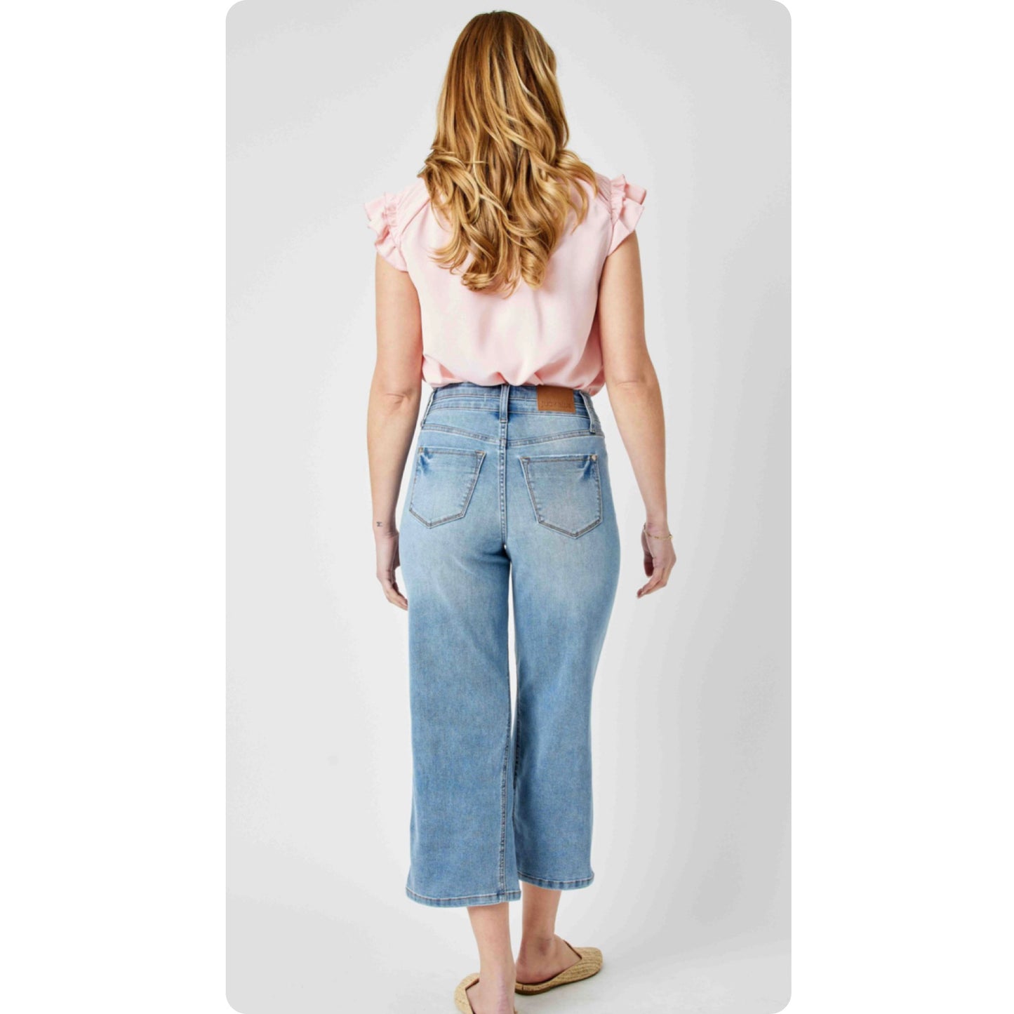 JUDY BLUE PLUS SIZE HIGH WAIST DOUBLE WAISTBAND CROP WIDE LEG