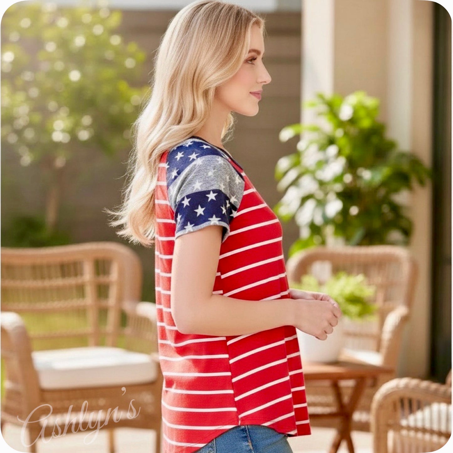 Ashlyn’s American Pride Stars and Strips Raglan Top
