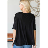 Ashlyn’s Cozy Classic Black V Neck Top with Camouflage Pocket-Tunic Top