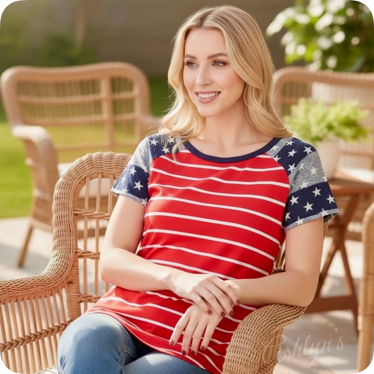 Ashlyn’s American Pride Stars and Strips Raglan Top