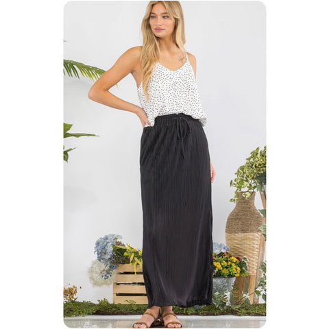 Ashlyn’s Classy and Sassy Black Bodre Crinkle Skirt-Long Skirt