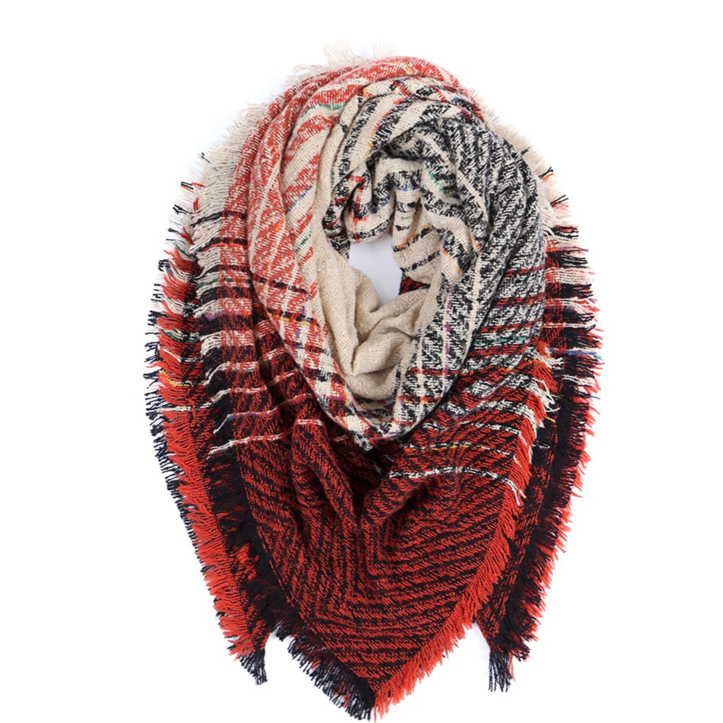 Ashlyn’s Casually Classy Burgundy Cream Blanket Scarf-Wrap