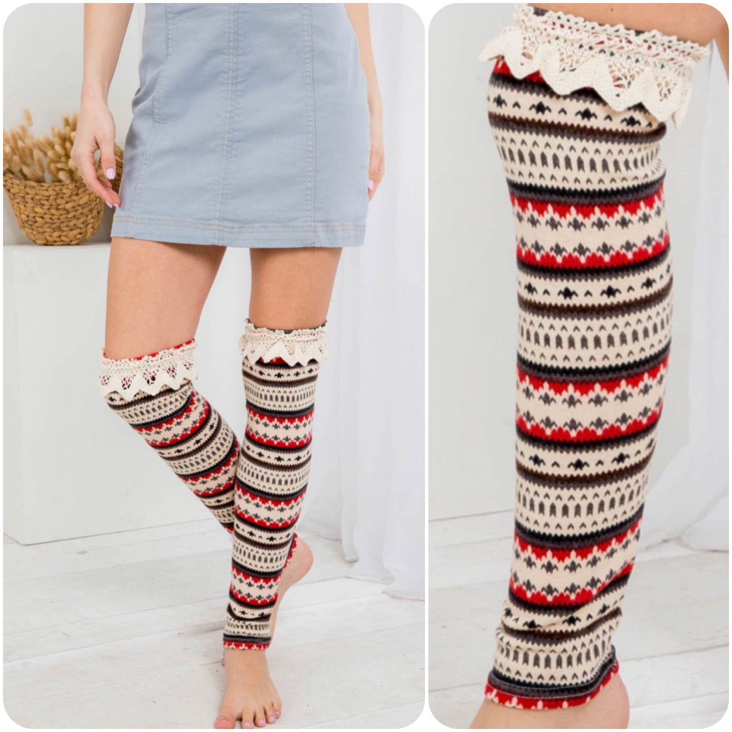 Blast from the Past Lace Trim Aztec Leg Warmers-Boot Toppers