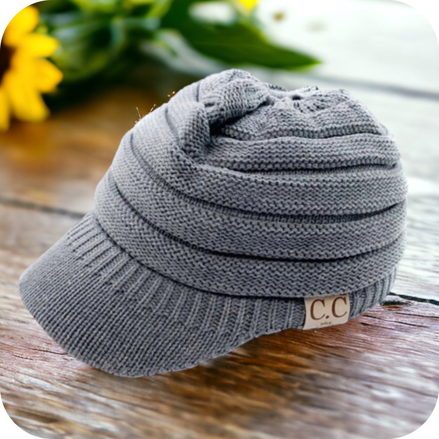 CC Beanie Tail Messy Bun Winter Hat-Visor Knit Hat-Warm Knit Ball Cap