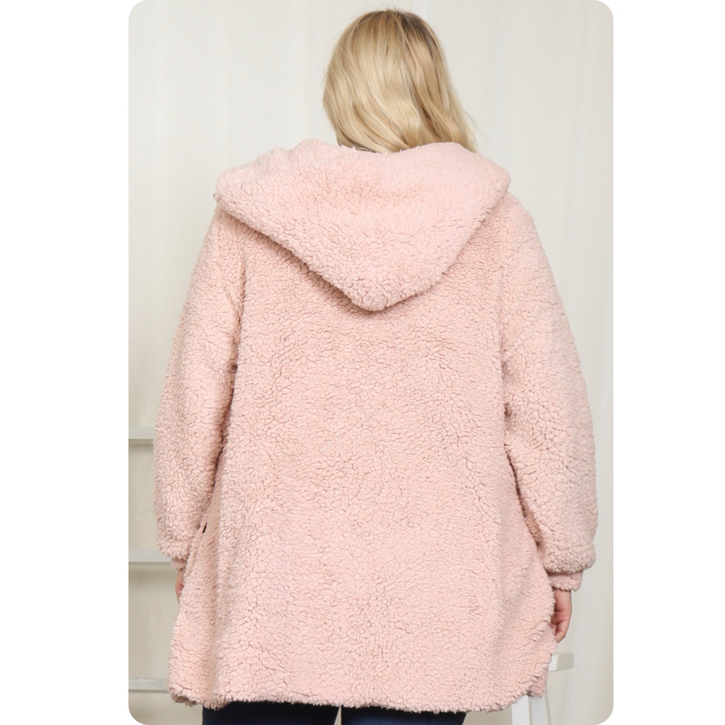 Cozy Warm Pink Sherpa Hooded Jacket-Plus Size Winter Coat