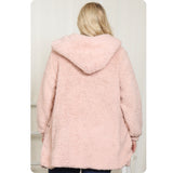 Cozy Warm Pink Sherpa Hooded Jacket-Plus Size Winter Coat