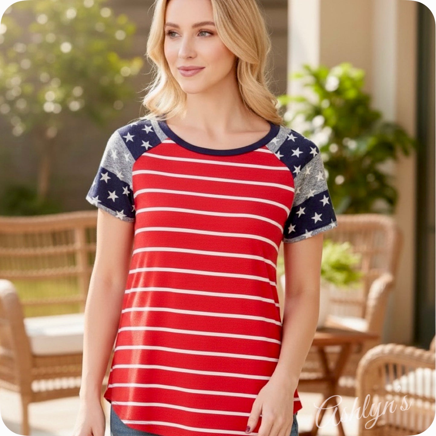 Ashlyn’s American Pride Stars and Strips Raglan Top