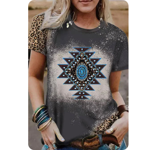 Ashlyn’s Country Gal Turquoise Concho Leopard Print Top-Tunic Top