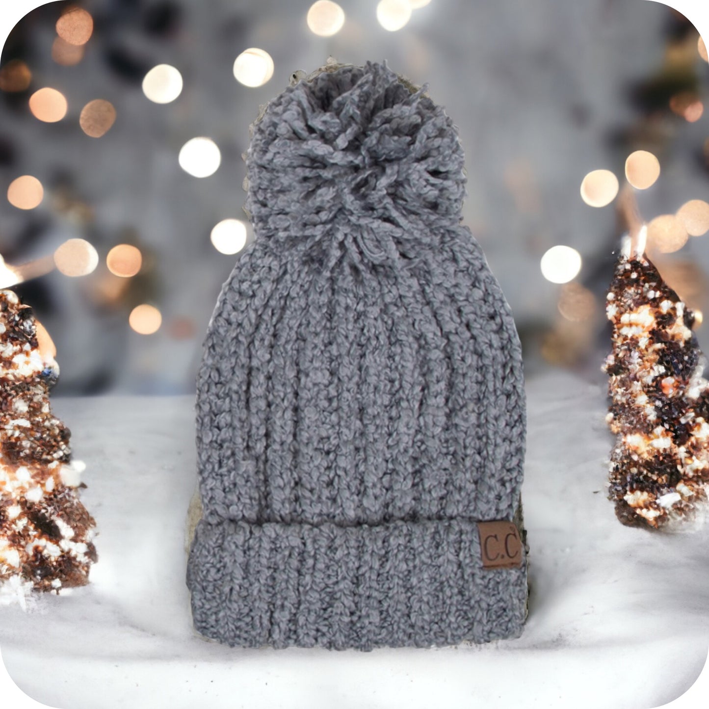 Adorable Adult Chenille Puff Pom CC Beanie-Winter Hat