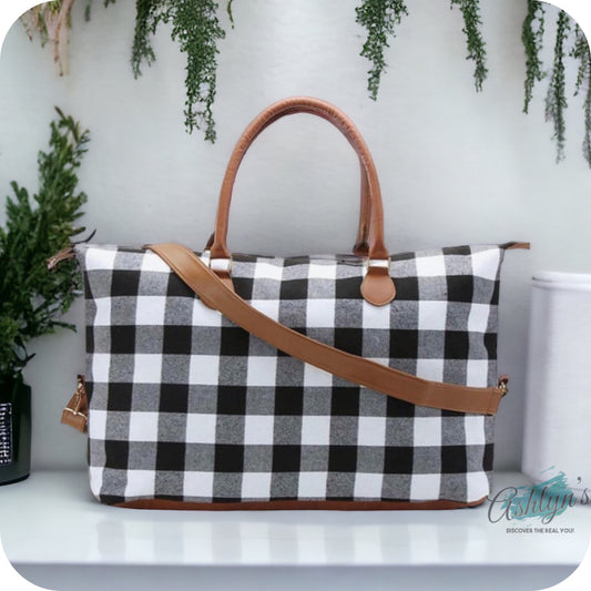 Gotta Get It! Black Buffalo Plaid XL Weekender Bag-Tote Bag-Sling Bag-Purse
