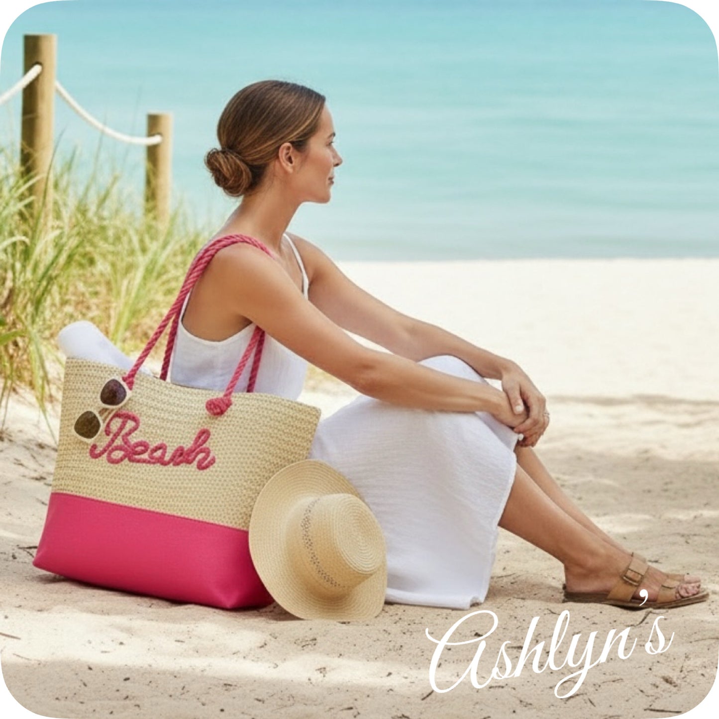 Summer Time Fun-XXL Pink Beach Verbiage Crochet Tote Bag-Purse