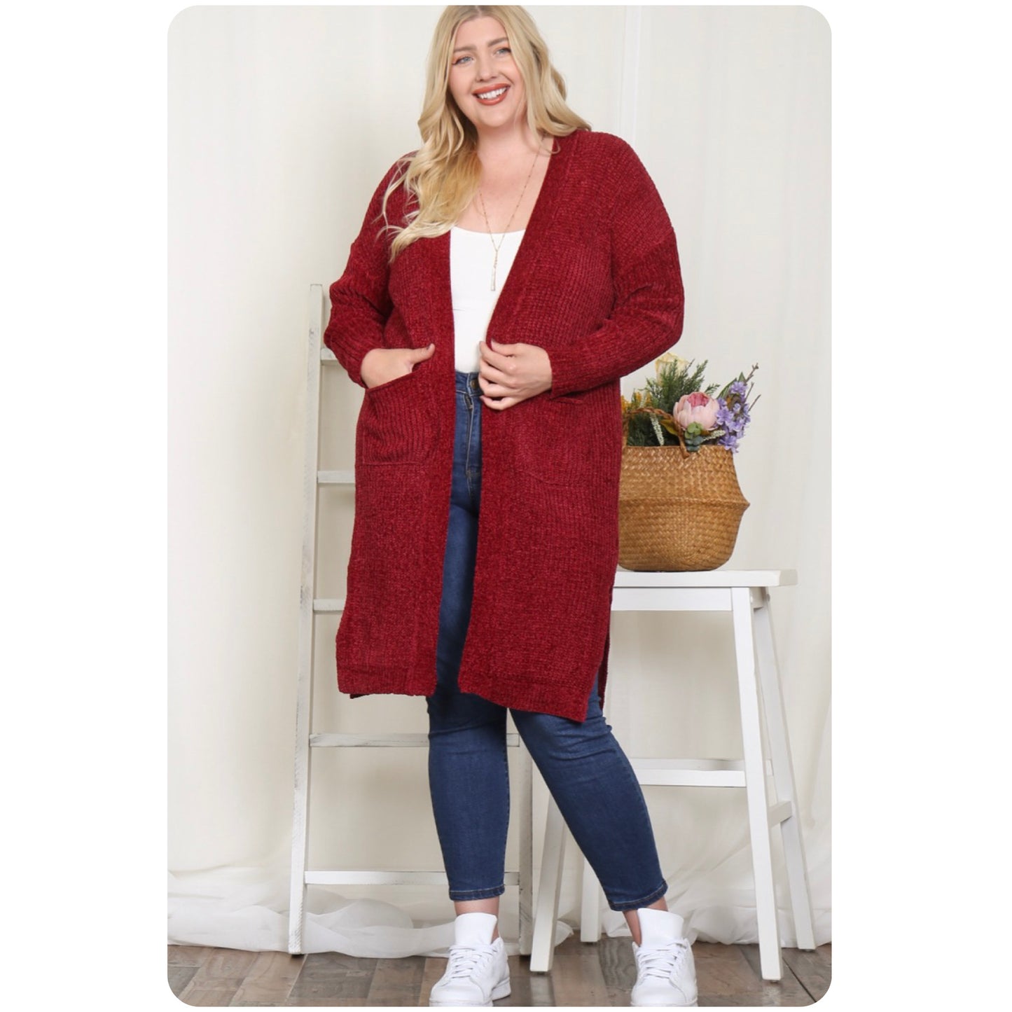 Always More to Love Burgundy Chenille Cardigan-Plus Size Sweater
