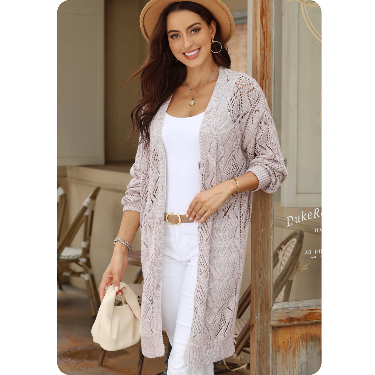 Casually Classy Khaki Hollowed Put Knit Cardigan-Sweater Jacket