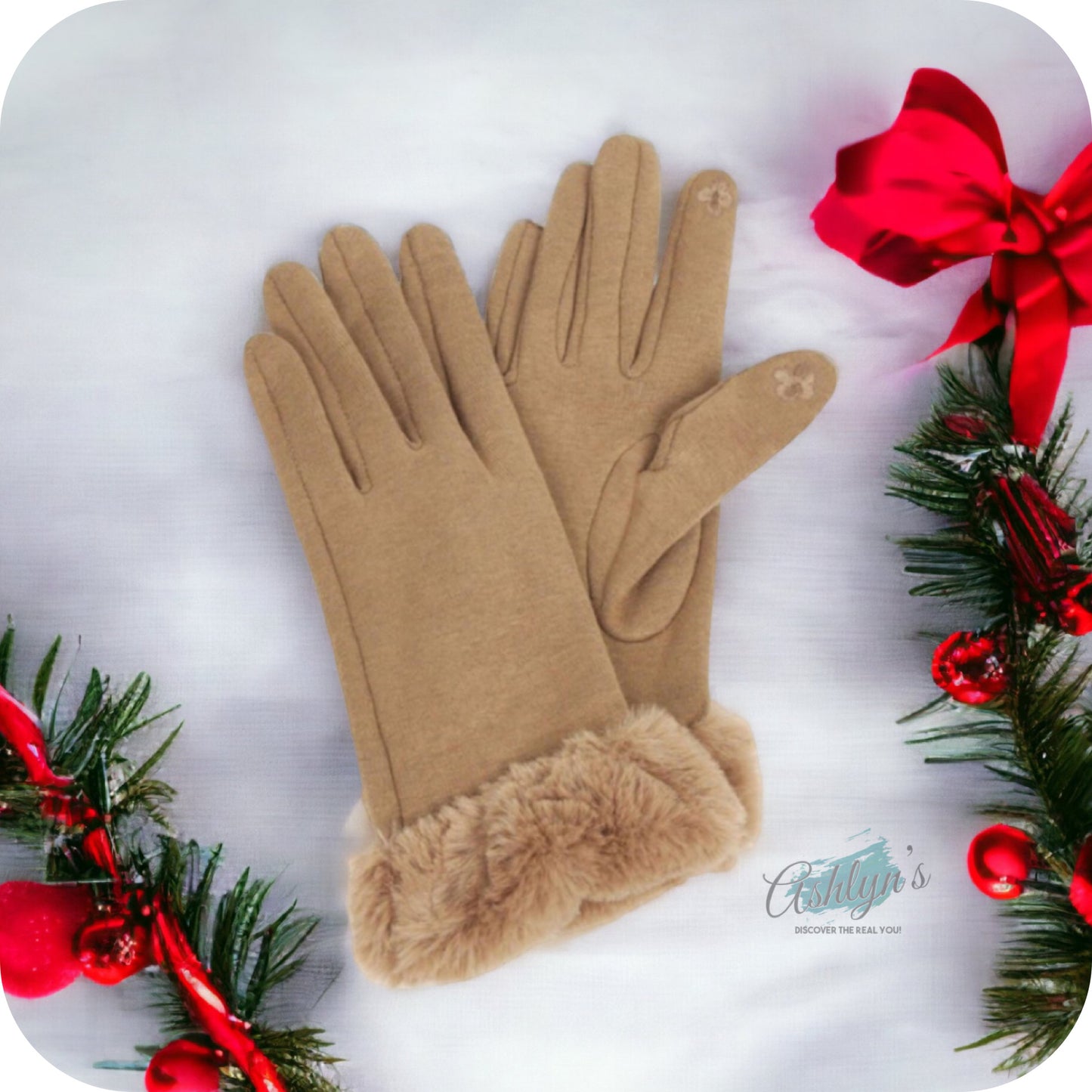 Cozy Me! Faux Fur Trim Text Friendly Gloves-Hand Warmers