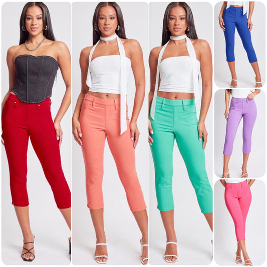 Hello Beautiful~Hyperstretch Pop of Color Capris-6 colors