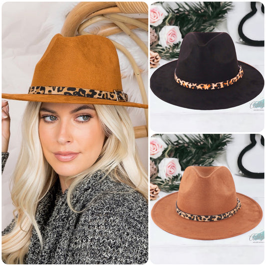 Classy and Sassy Leopard Belt Accent Fedora-Wide Brim-Hat